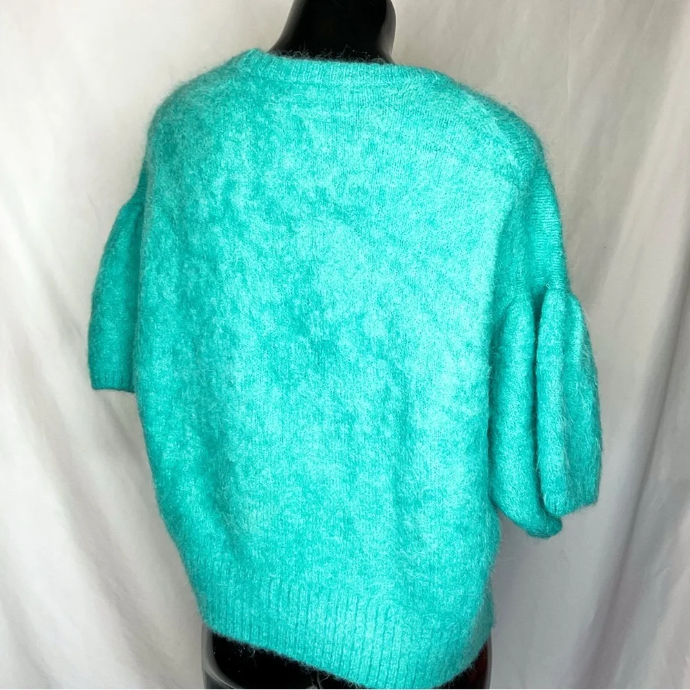 Banana Republic Alpaca Wool Sweater Teal Puff Sleeve Large - Picture 12 of 13